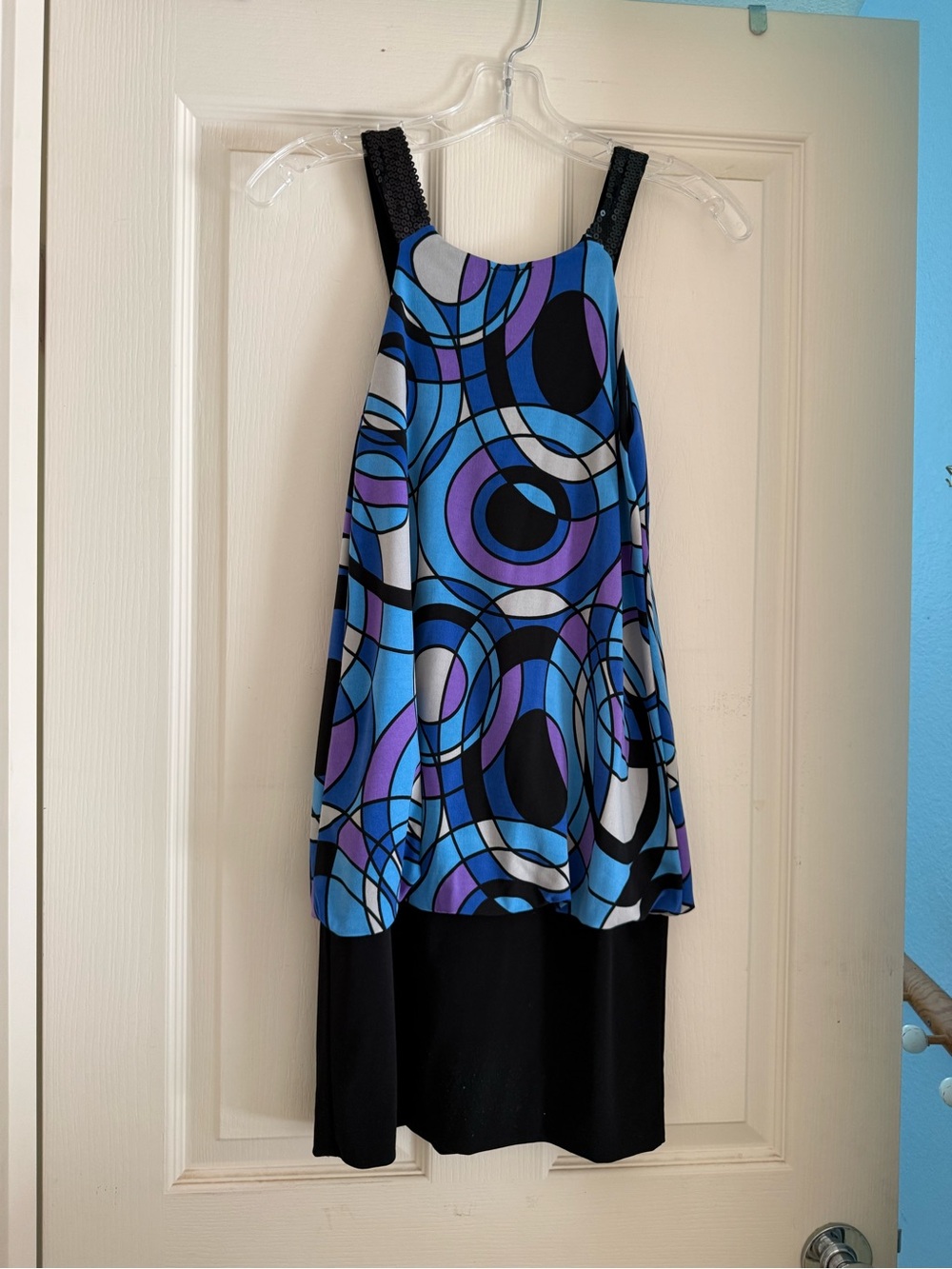 Sleeveless Geometric Print Blue & Purple Layered Dress